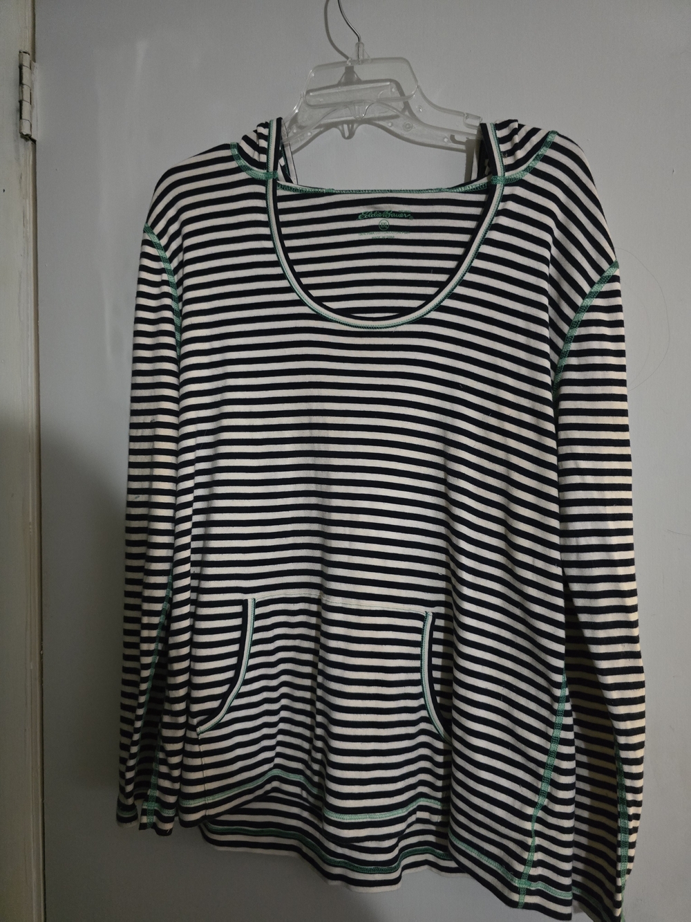 Eddie Bauer Black and White Striped Pullover Sweatshirt